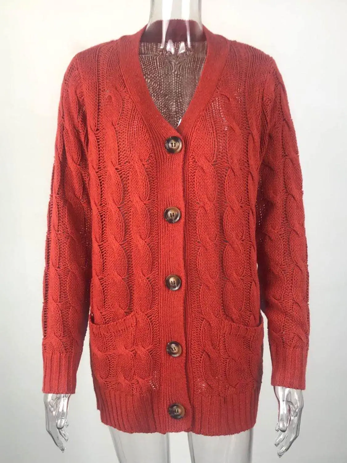 

Autumn and Winter Women's Casual Cardigan Coat Solid Color Twist Button Cardigan Sweater