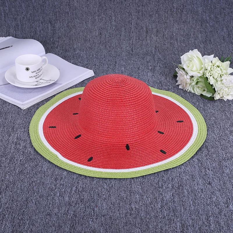Sombrero de cubo con estampado de fruta y sandía para mujer, sombrero de paja con estampado de sandía, protección solar, 2020