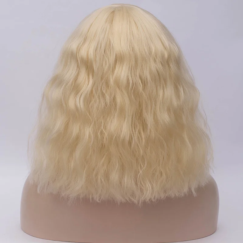 MSI Wigs Женский Средний Черный Цвет Косплей парики с взрыва вьющиеся синтетические волосы парик белый красный блонд розовый - Цвет: Платиновая блондинка