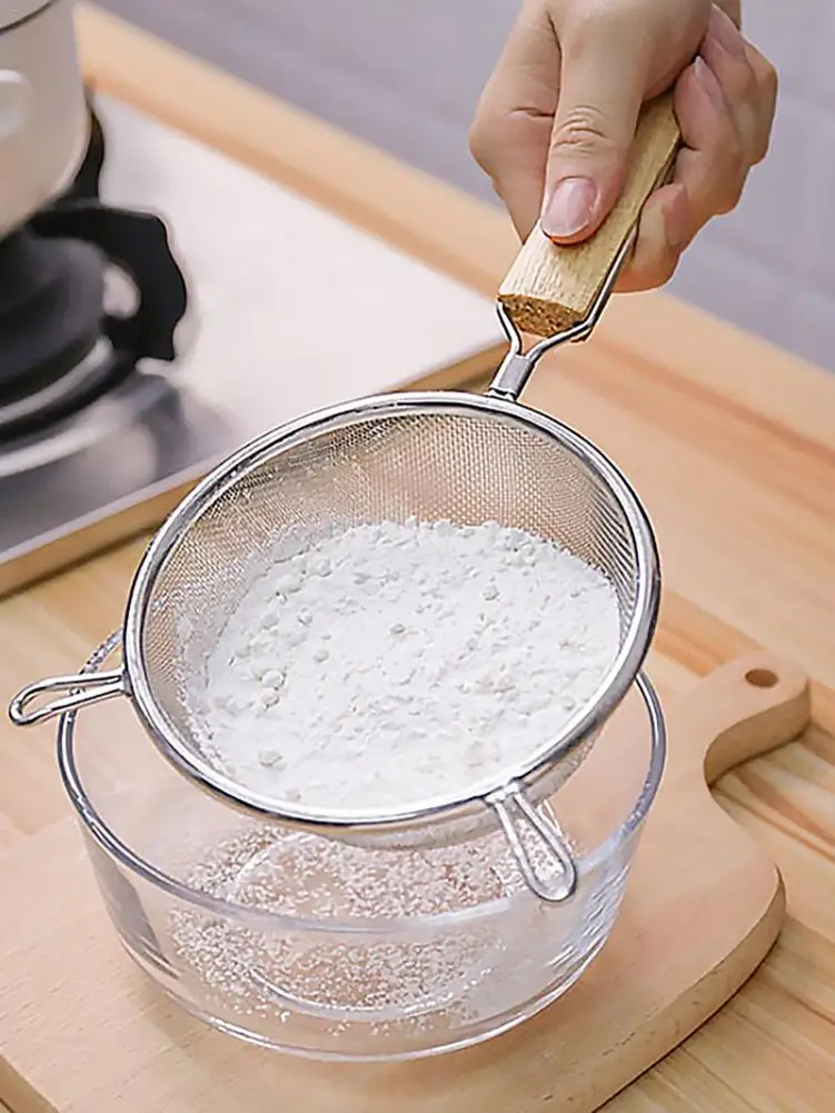 14/20 см мелкоячеистое сито для пищевых продуктов 304 Нержавеющая сталь Дуршлаг-сито с деревянной ручкой для картофеля фри сока риса овощи фрукты соевого молока