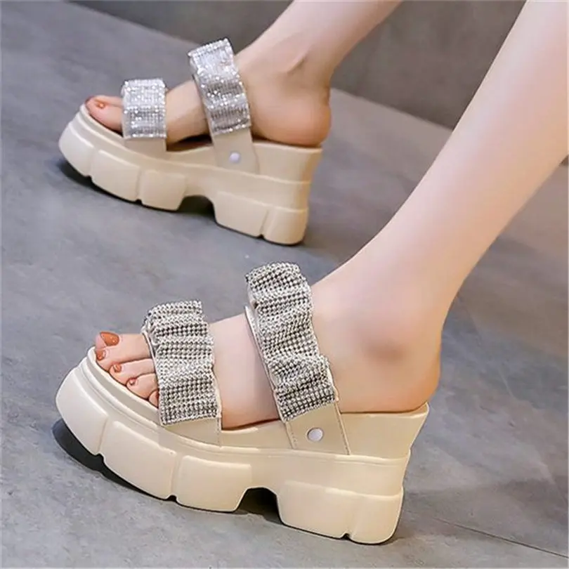 

Slippers Women Rhinestone Platform Wedge Sandals High Heels Gladiators Open Toe Party Pumps Creepers 34 35 36 37 38 39