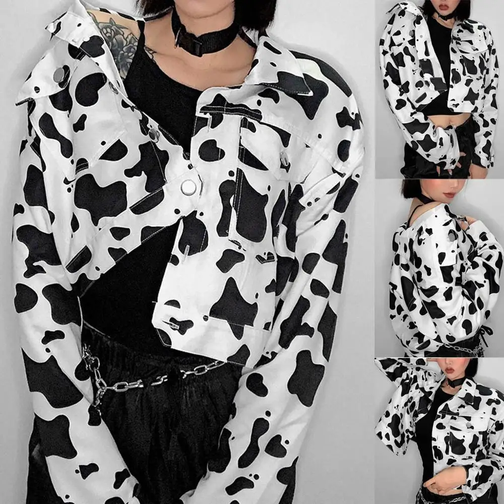 Женская куртка на пуговицах с длинным рукавом и принтом животных | одежда