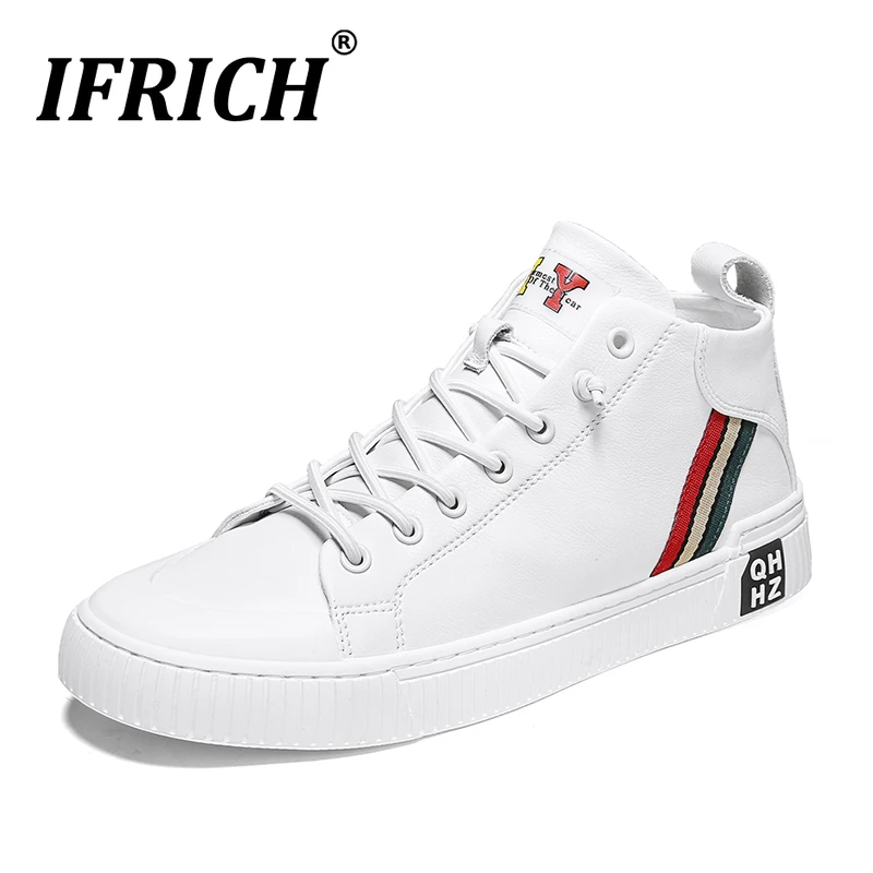 

Spring Men Flats Casual Shoes High Top Leather Shoes For Mens White Black Men Designer Sneakers Comfortable Adult Casual Shoe