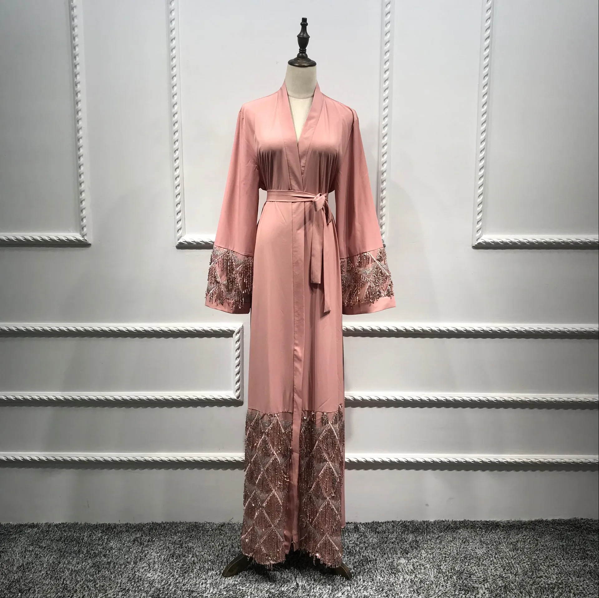 WEPBEL Women Long Maxi Dress Muslim Abaya Full Sleeve Sequined Open Cardigan Dubai High Waist Fashion Ramadan | Женская одежда