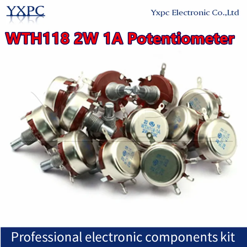 

2pcs WTH118 DIY Kit Parts 2W 1A Potentiometer WTH118-1A 2W 470R 1K 2.2K 4.7K 10K 22K 47K 100K 470K 500K 560K 1M