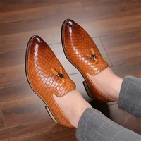 luxury brand leather fashion men business dress loafers pointy black shoes party flats oxford breathable formal wedding shoes