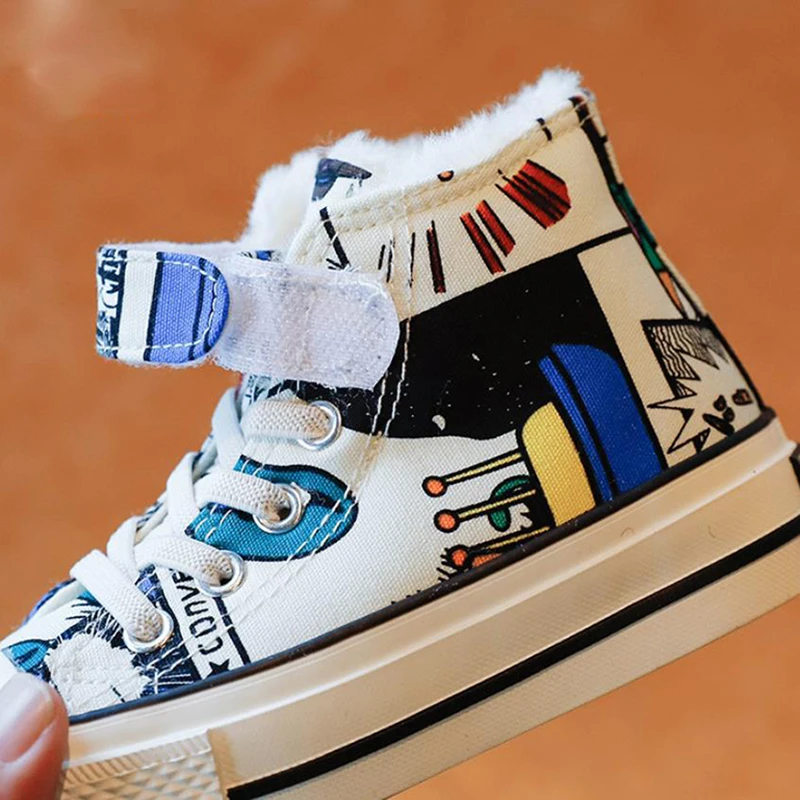 

Kids Shoes Boys Girls Shoes Cute Cartoon Canvas Shoes High Top Winter Warm Cotton Shoes Girls Boys