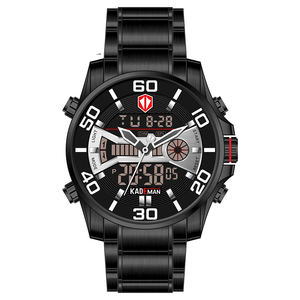 KADEMAN мужские армейские черные прозрачные стразы военные кварцевые часы из