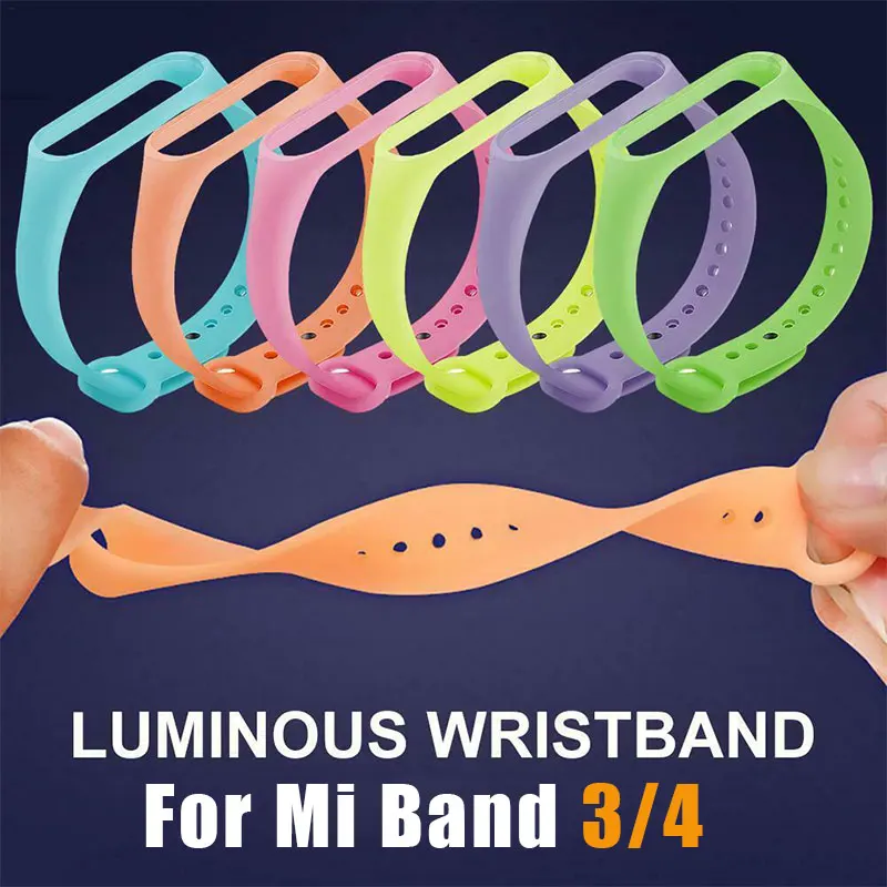 Светящийся силиконовый ремешок для Xiaomi mi Band 4 band 3 браслет Универсальный ТПУ