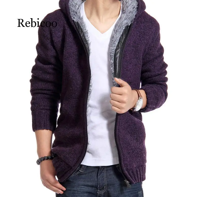 

2019 winter new men's knit hooded sweatshirt casual velvet sweater coat