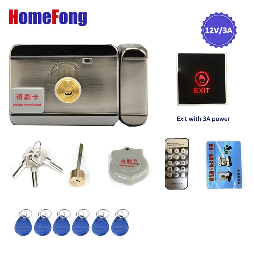 

Homefong Electronic Lock with Exit Button Built-in 12V/3A Power Supply Electric Locks Home Intercom Door Access Control System