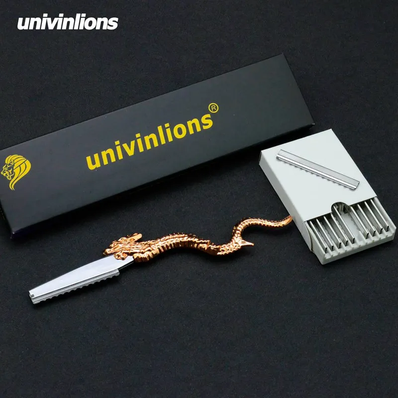 Univinlions нержавеющая Дракон прямое бритвенное лезвие Парикмахерская Филировочная Бритва Парикмахерская Бритва для волос с 10 лезвиями