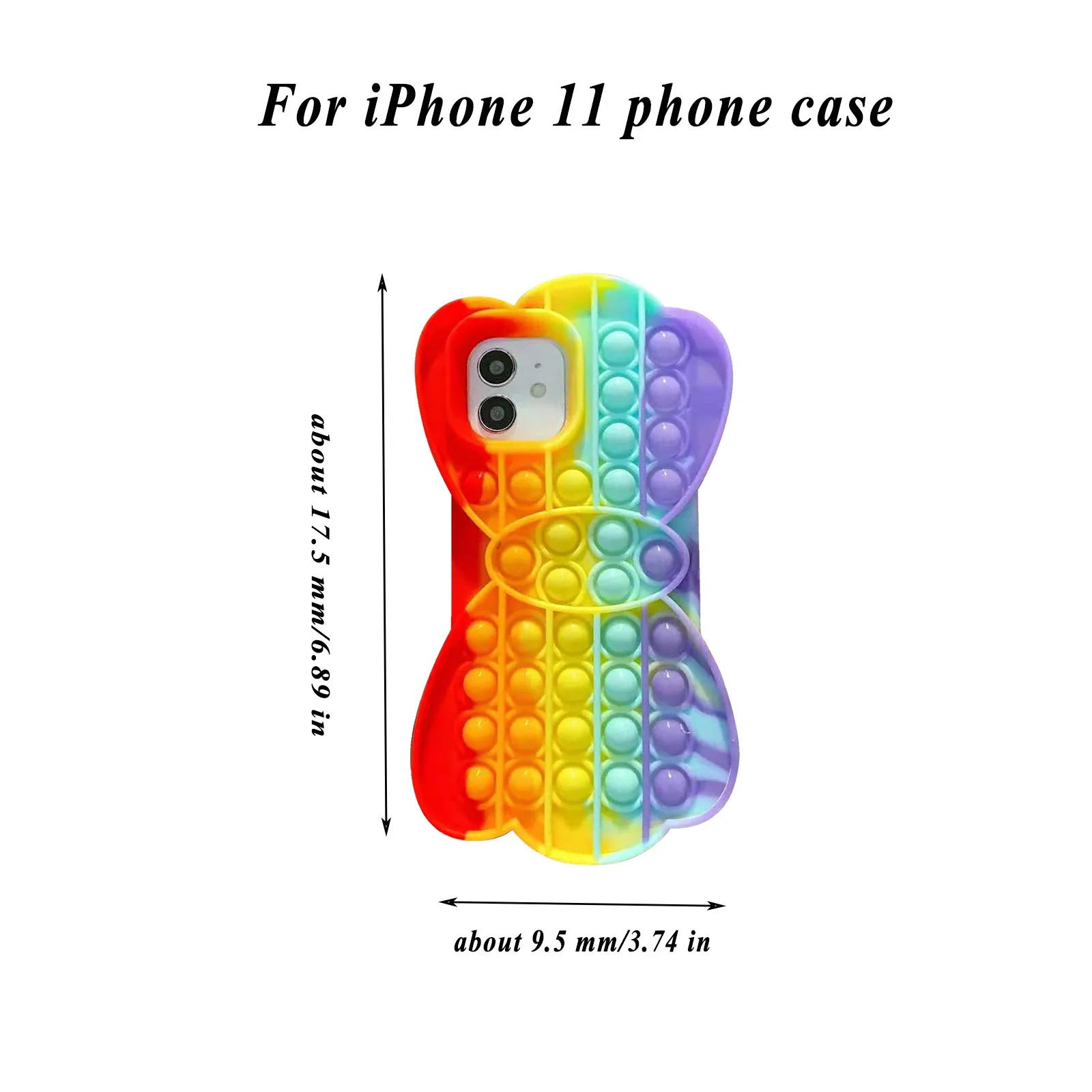 

Rainbow Bowknot Pops It Phone Case For Iphone11 Soft Silicone Sensory Bubble Fidget Toy Case Decompression Phone Case 6.1 Inche