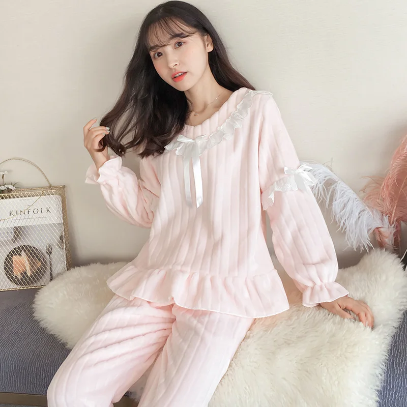 JRMISSLI Дворцовая стильная Пижама зимний удобный фланелевый пижамный комплект с