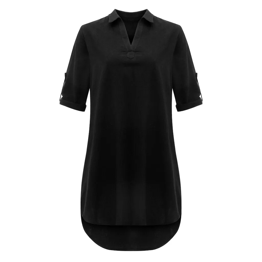 

Fashion Long Blouses Women Plus Size Solid Color Cotton Linen Turn Down Collar Loose Shirt Dress blusas mujer de moda 2020