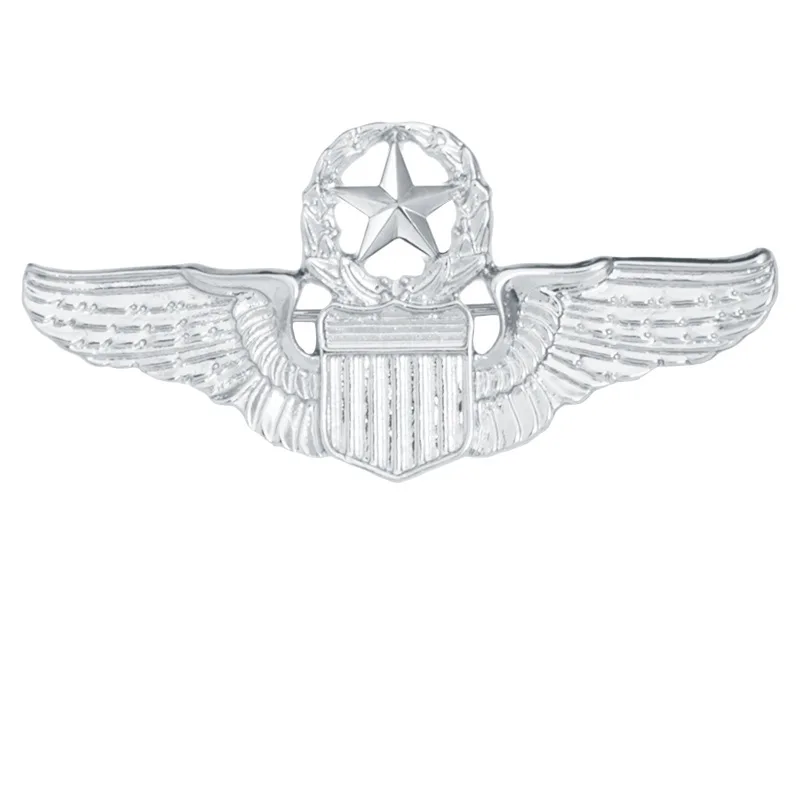 SILVER Мода США ВВС Insignia Военная школа полицейский Броши властный пять крыло со звездой нагрудный знак брошь значок Мужские аксессуары - Окраска металла: SILVER