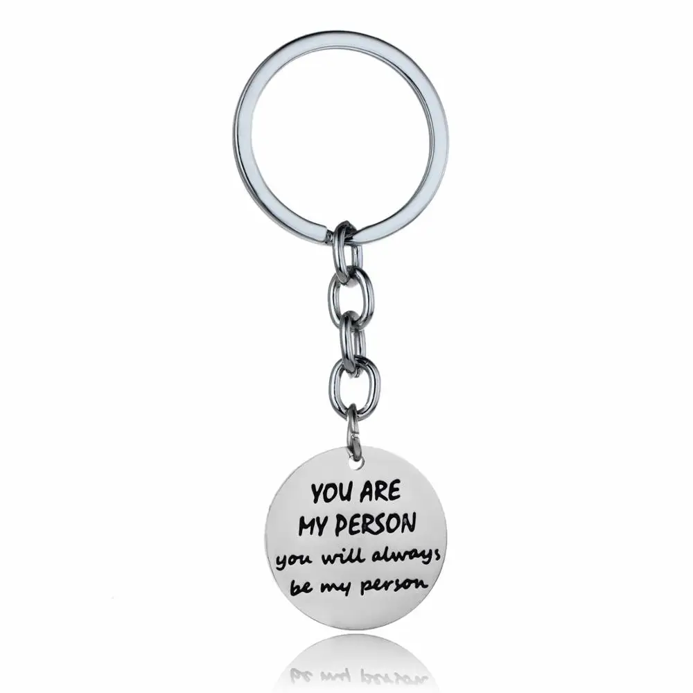 

12PC You Are My Person You Will Always Be My Person Keyring Round Stainless Steel Pendant Keychain Couples Lovers Gifts Jewelry