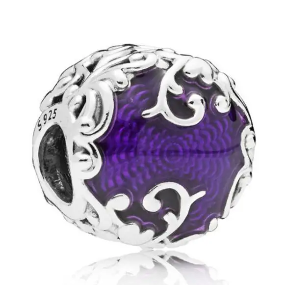 

Genuine 925 Sterling Silver Bead Charm Purple Enamel Regal Pattern Enchanted Castles Gates Beads Fit pandora Bracelet & Necklac