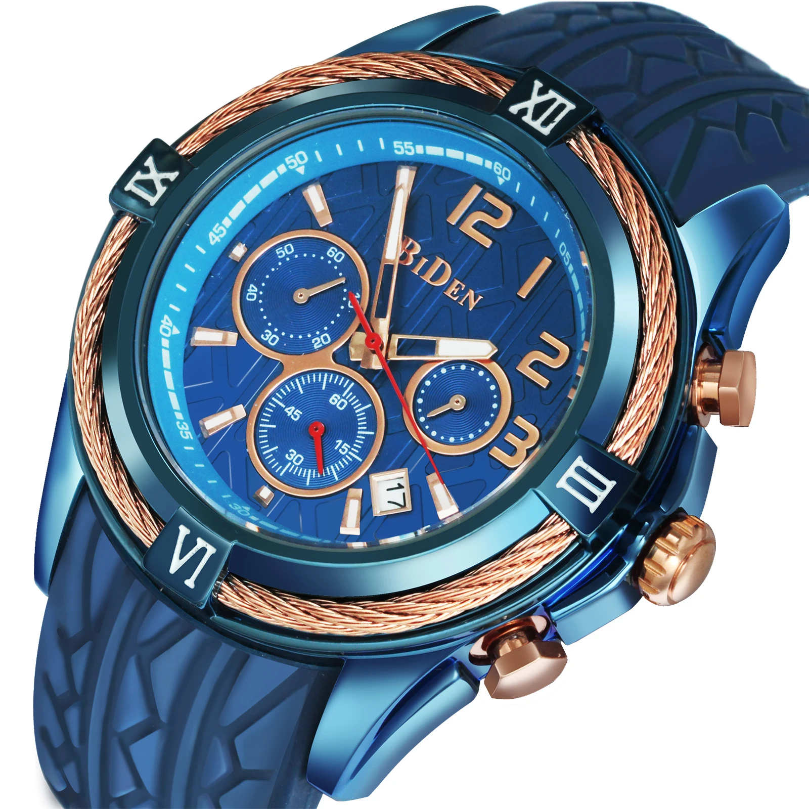 

Biden Fashion Casual Mens Quartz Watches Top Brand Luxury Silicone Strap Blue Watch Men Waterproof Wristwatches