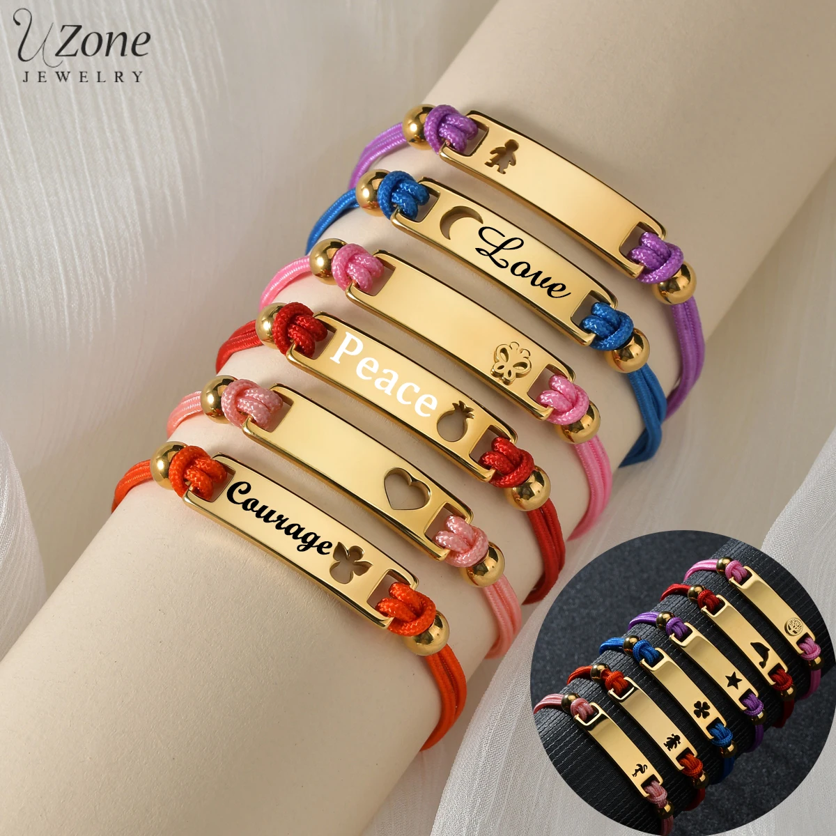 

Unisex Custom Engrave Name Date Stainless Steel Colorful Rope Chain Gold Bracelets for Women Girls Personalised Gift Jewelry