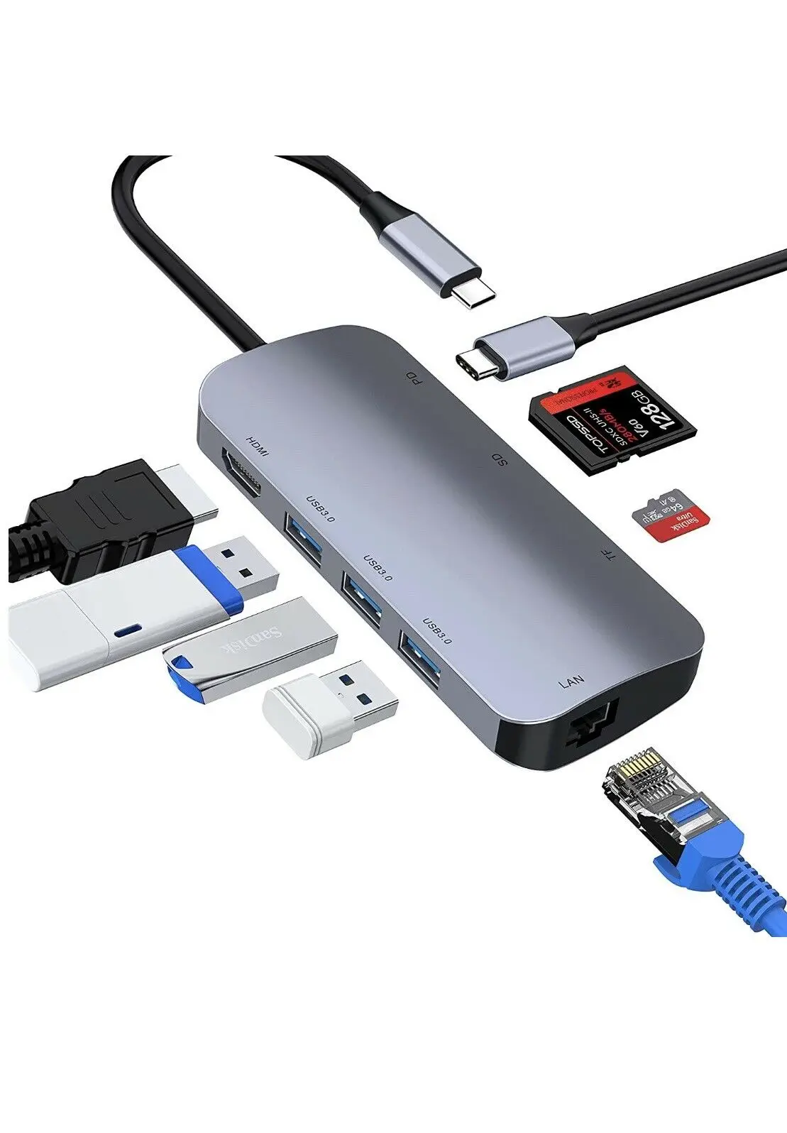 

USB C HUB ADAPTER. Ablewe 8 in 1 With 4K USB C To HDMI,SD/TF, Etc