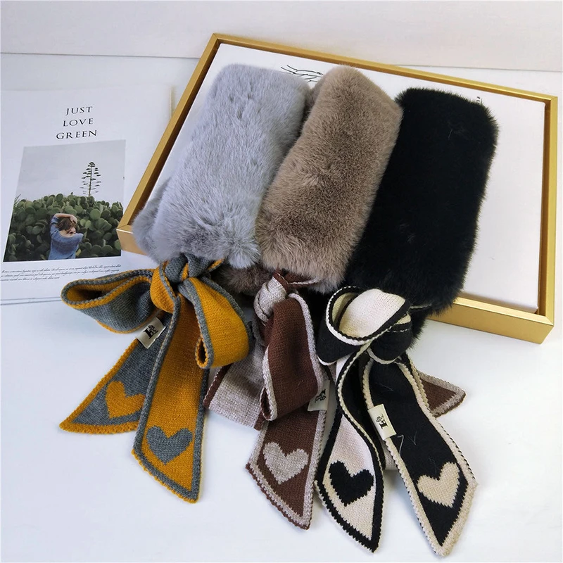 

Winter Autumn Temperament Fashion Crochet Knitted Scarf Foulard Femme Faux Fur Collar Neck Warmer Scarves for Women