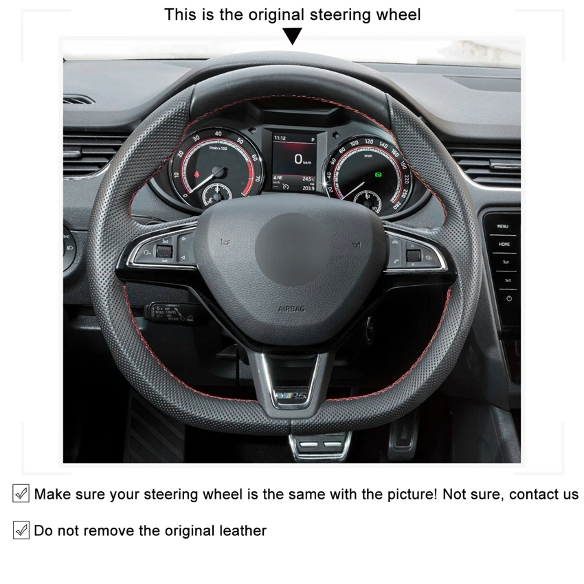 Черный искусственный кожаный ручной сшитый чехол рулевого колеса автомобиля для