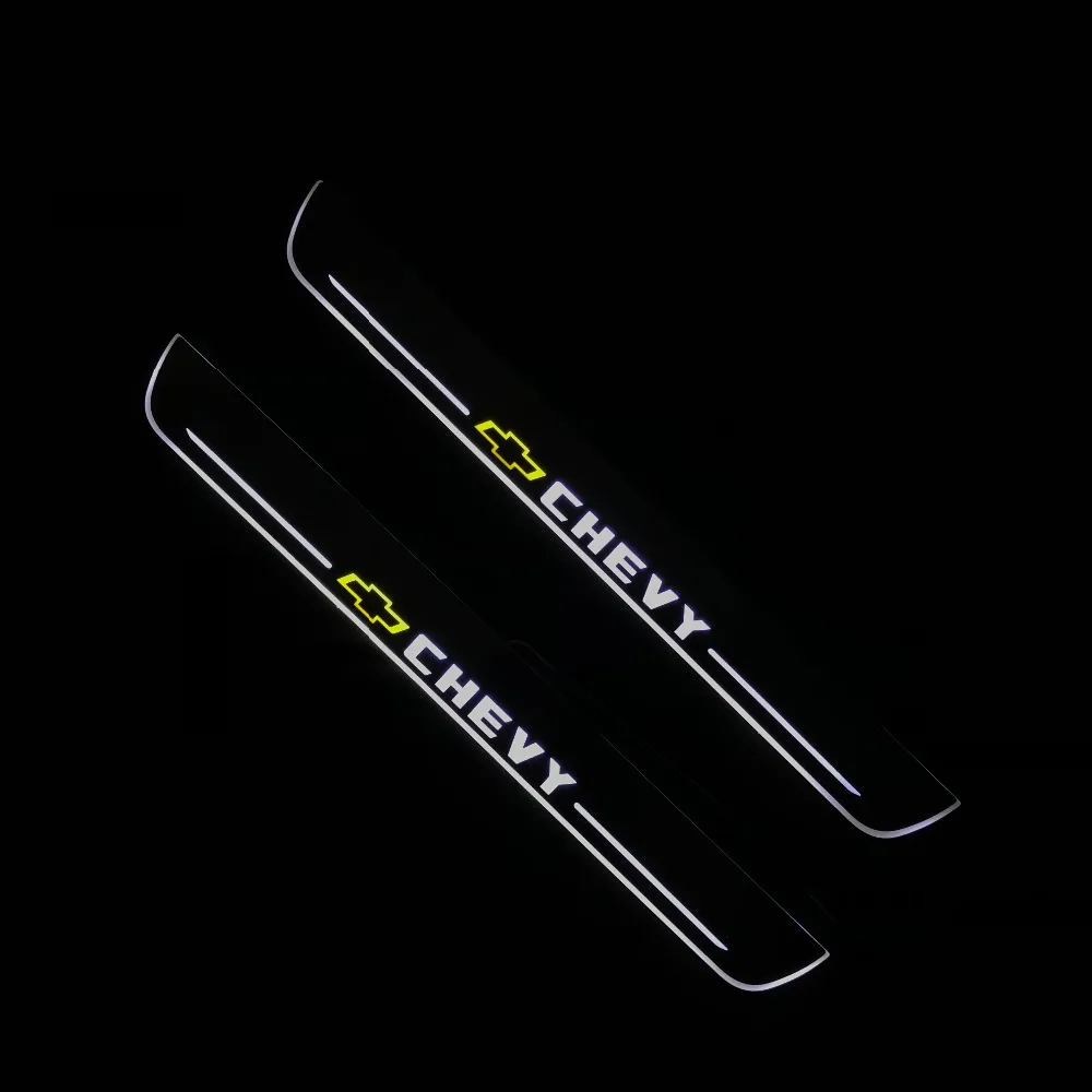 RQXR светодиодные движущиеся двери scuff для chevrolet chevy dynamic порога пластина плоская подкладка наложения потока/еще светильник, 2 шт