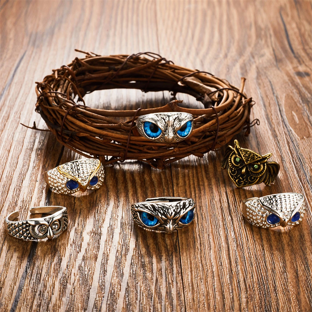 Модное креативное Открытое кольцо с совой для мужчин и женщин в стиле панк синим