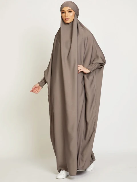 Muslim Women Jilbab One-piece  Prayer Dress Hooded Abaya Smocking Sleeve Islamic Clothing Dubai Saudi Black Robe Turkish Modesty 1