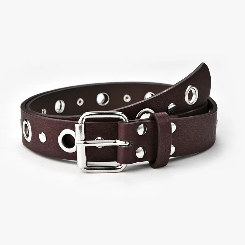 

Women Punk Belt Alloy Pin Buckle Leather Belt With Holes Simple Solid Waistband Decoration Narrow Belt For Dress