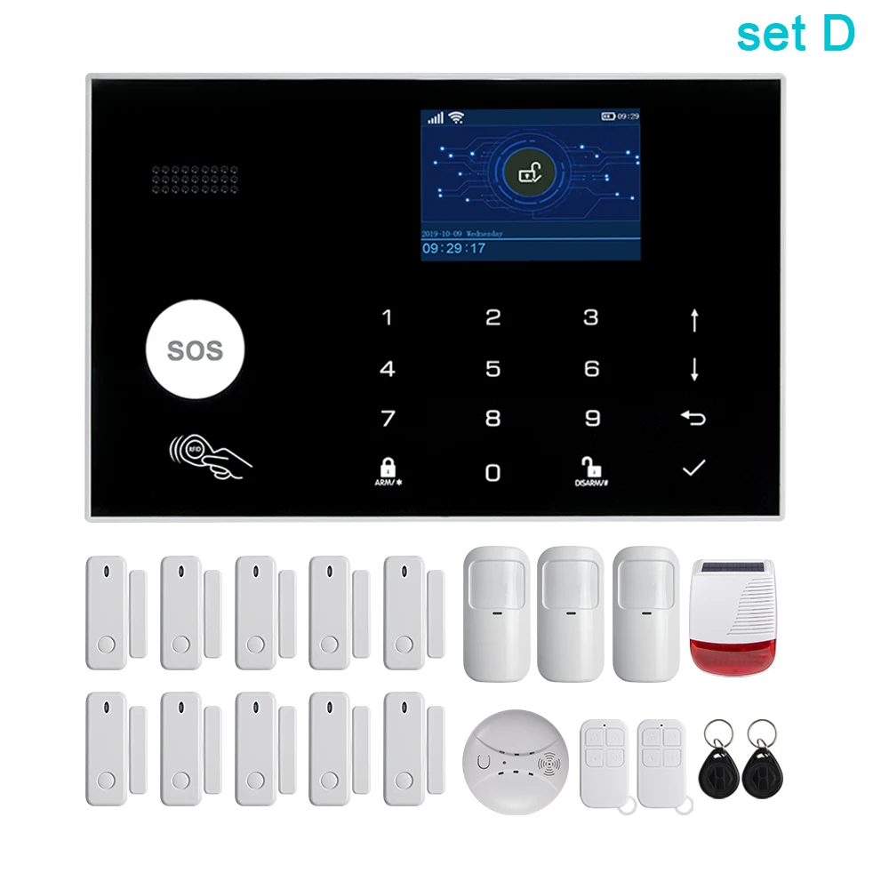 Awaywar Tuya 433 МГц Беспроводная wifi GSM RFID система охранной сигнализации комплект приложение дистанционное управление охранный умный дом PIR дверной детектор - Цвет: Set D