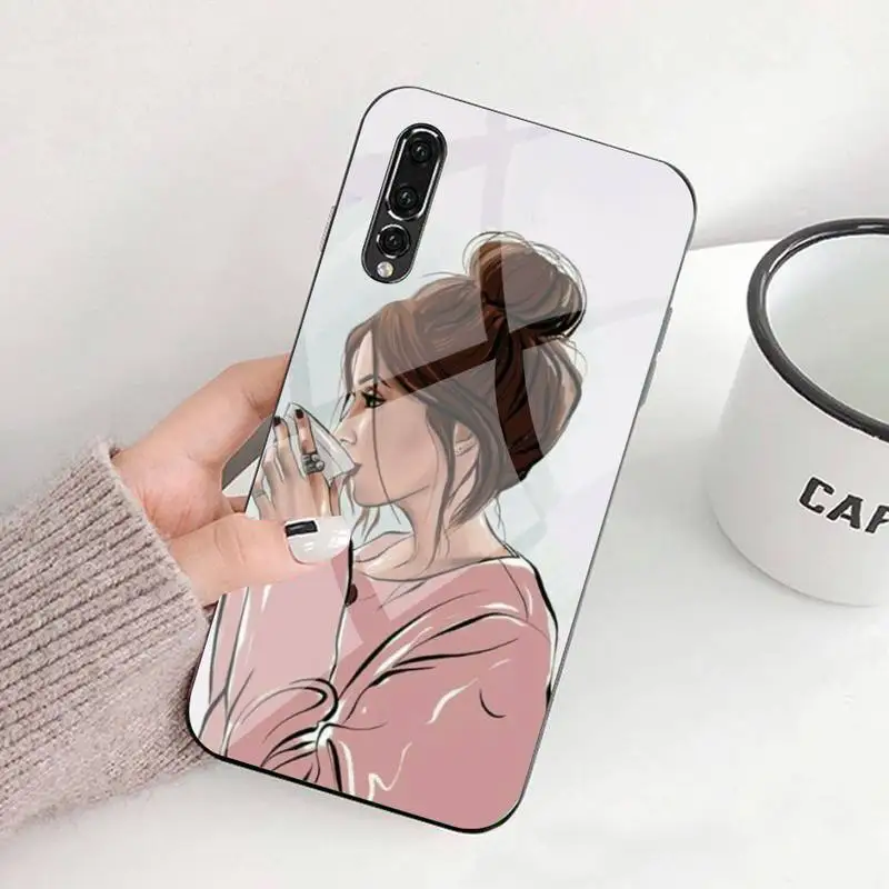

Fashion Beautiful Girl Pattern Phone Case Tempered Glass For Huawei P9 10 Plus 20 Pro Mate9 10 20 20pro Honor7A 8X 9 10 Nova3i 5