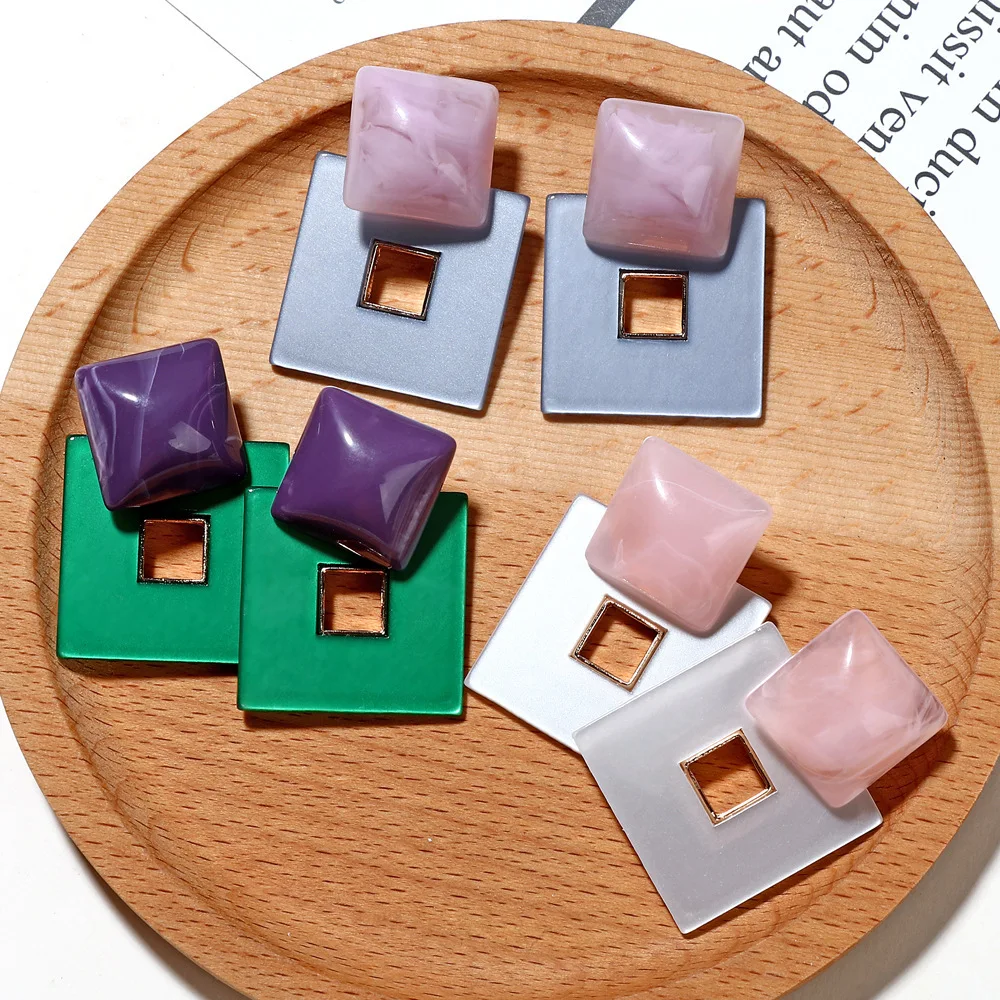 

European and American popular acrylic geometric square hollow earrings irregular earrings