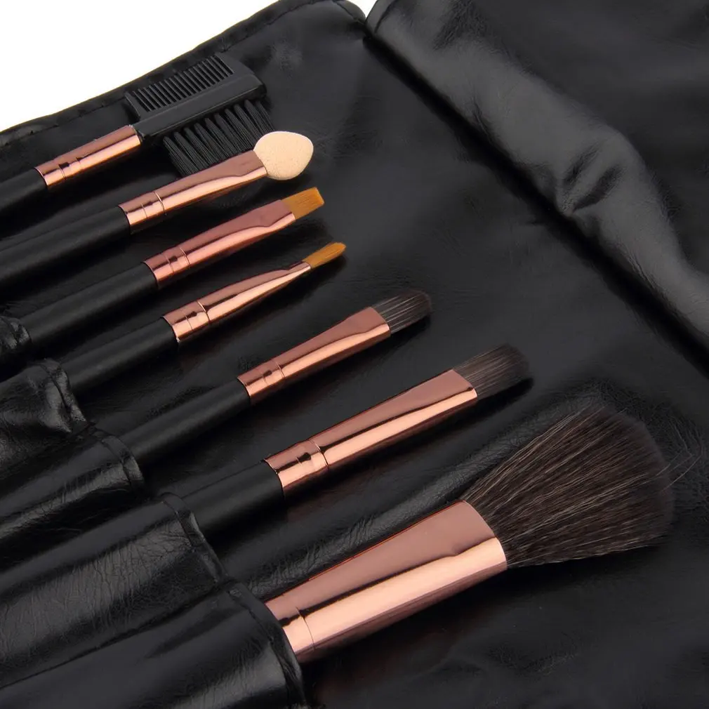 Профессиональный 7 шт. набор кистей для макияжа с кожаным порошок мешка основа