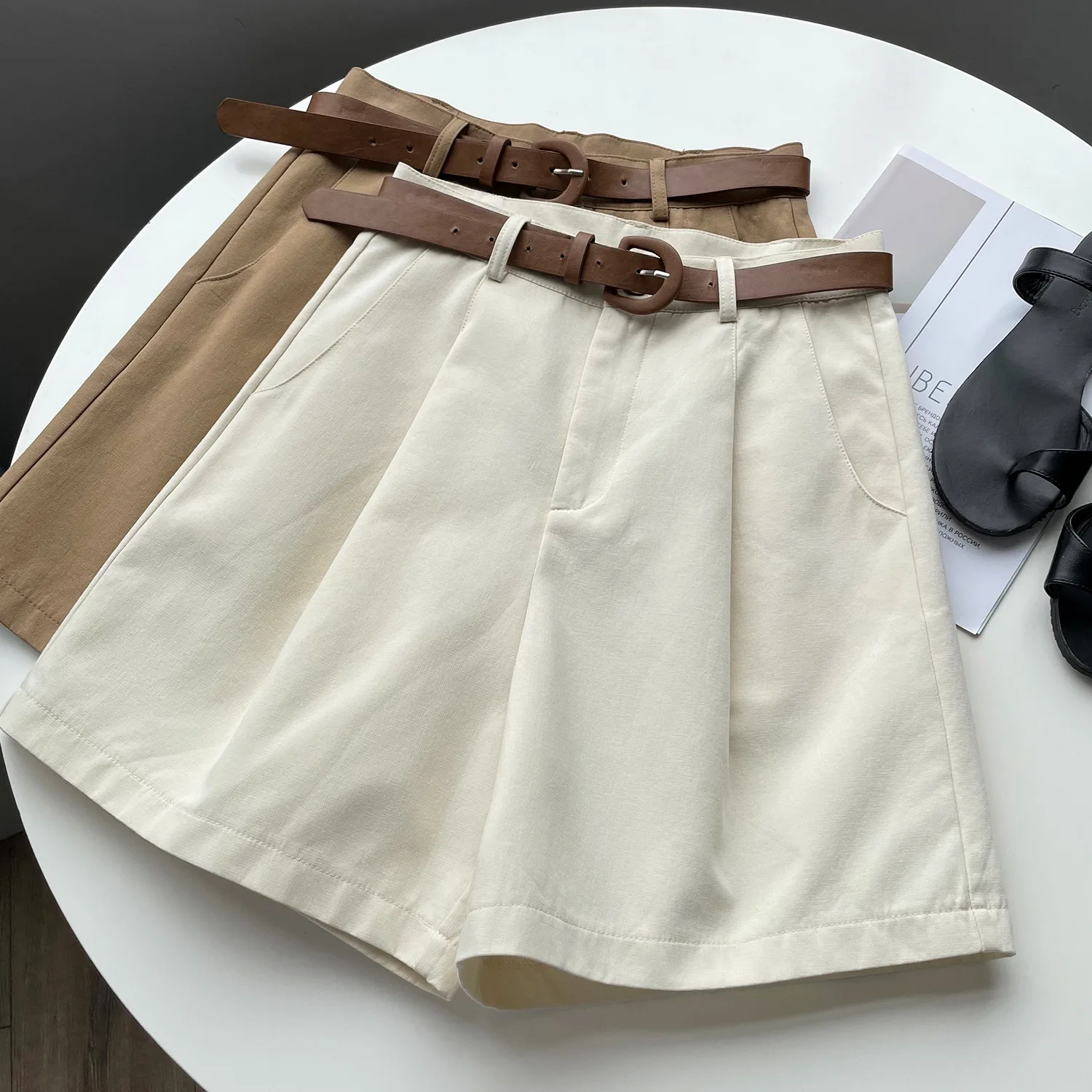 

Women Casual Shorts Summer Mini Pants High Wais Solid Color Wide Leg Comfortable Shorts Female Trousers Women Cotton Shorts