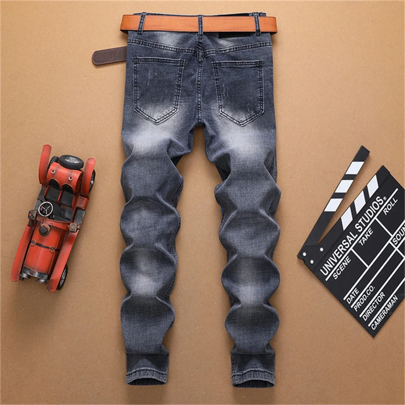 Джинсы мужские рваные в стиле хип-хоп Модные Винтажные облегающие брюки с
