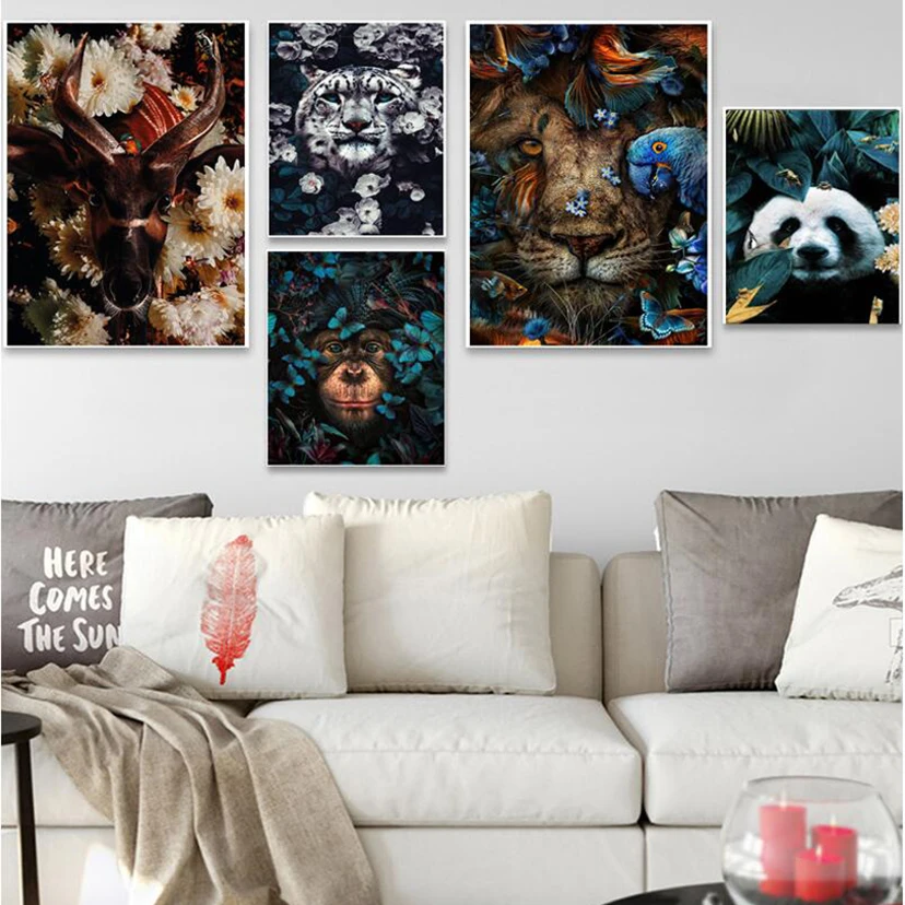 5D DIY мозаика алмазная живопись цветок животное лев тигр обезьяна полный набор