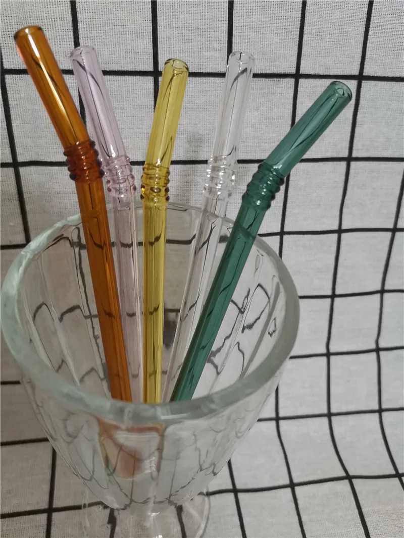 Стекло соломинкой многоразовые 5 шт./компл. Colorled Стекло соломы Чай молоко сок соломенная шляпа с мешок коробка изогнутые Стекло набор соломинок