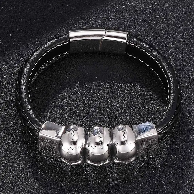 С черепом из нержавеющей стали кожаные браслеты черный плетеный кожаный чехол с