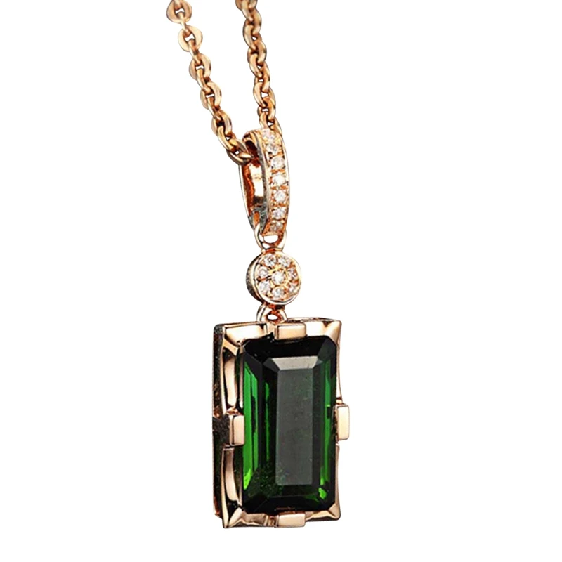 Женское ожерелье из розового золота с подвеской натурального изумруда |