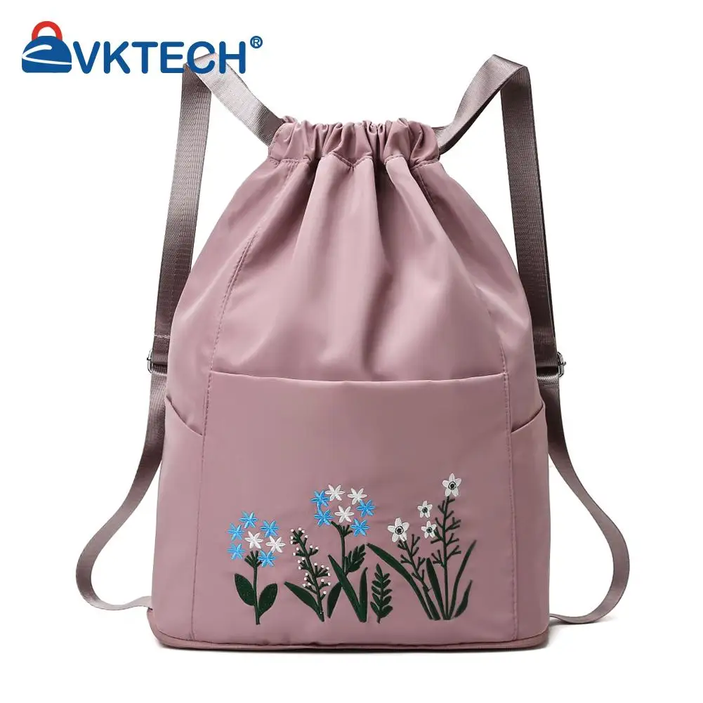 

Многофункциональная дорожная сумка для фитнеса, складной рюкзак с цветочной вышивкой, легкий рюкзак из ткани Оксфорд на шнурке, большие спо...