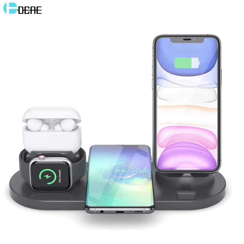 

DCAE 4 in 1 Wireless Charger Dock Station 10W Fast Charging For iPhone 14 13 12 11 XR XS X 8 Apple Watch 7 6 SE 5 AirPods 3 Pro