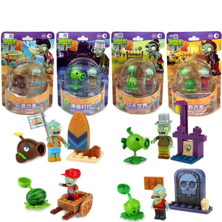 4 стиля Растения против Зомби Набор Аниме игра строительные блоки кирпичи