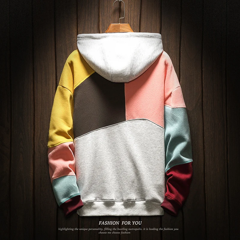 

Hoodie Men Pullover Men's Colorblocked Best Quality 2019 New Fashion Sweatshirts Mens Patchwork Japanese Retro Hooded Hoodies