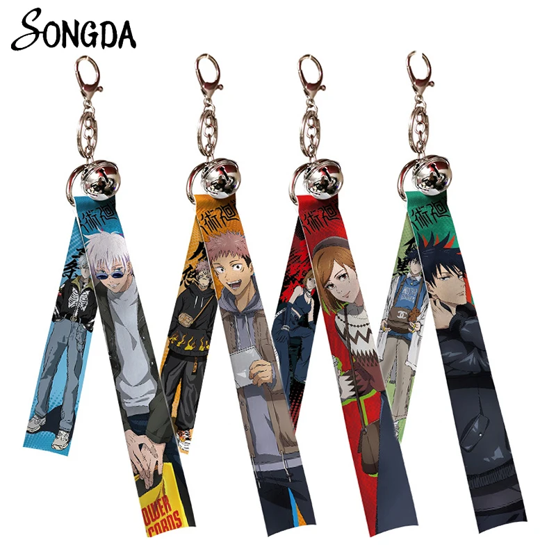 

Anime Jujutsu Kaisen Streamer Bells Ribbon Keychains Holder Yuji Itadori Gojo Satoru Cosplay Rope Lanyard Strap Keyrings Jewelry