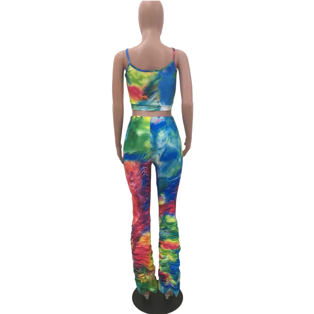 Женский летний комплект из 2 предметов с галстуком-краской укороченный топ