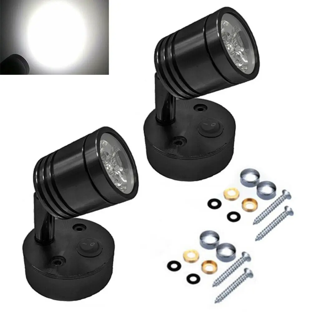 

Aluminum LED Reading Light Black Boat Camper Caravan Switch Ultra Thin