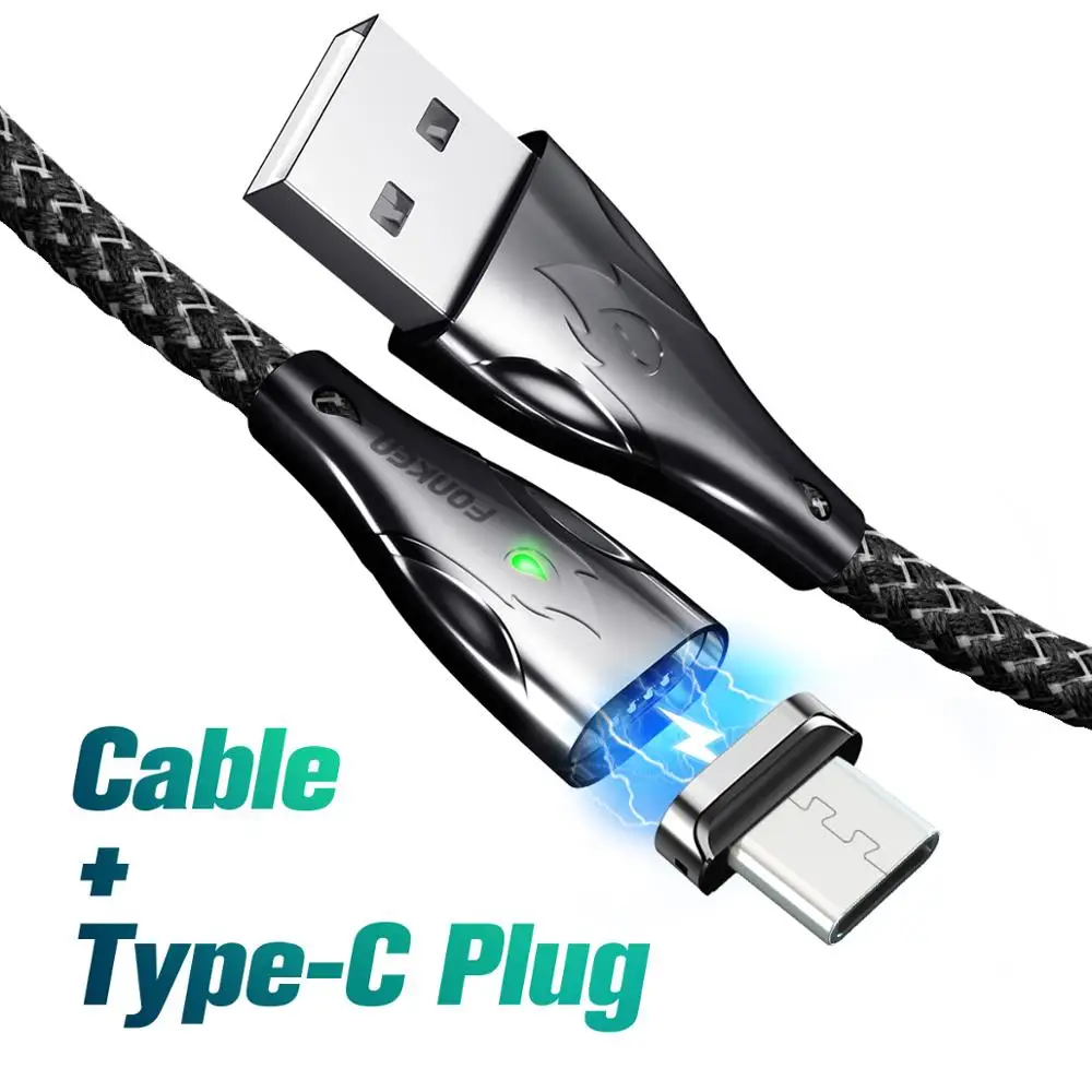 Type C Grey Cable FONKEN Тип C Магнитный кабель Магнит Micro USB телефонный кабель из цинкового сплава, цинковый сплав 5A Быстрая зарядка для телефона шнур 1m 2m Тип-C кабель данных - Цвет: Type C Grey Cable