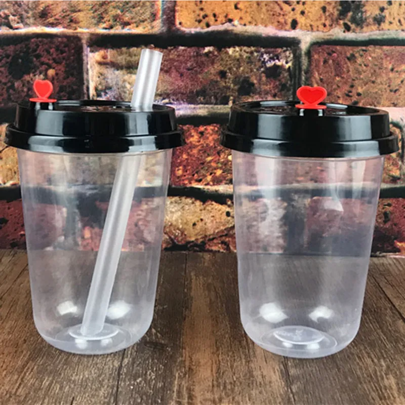 

50pcs Net red U shape transparent plastic cups 500ml juice cup bubble tea cups packaging milk tea cup dessert cups with lids